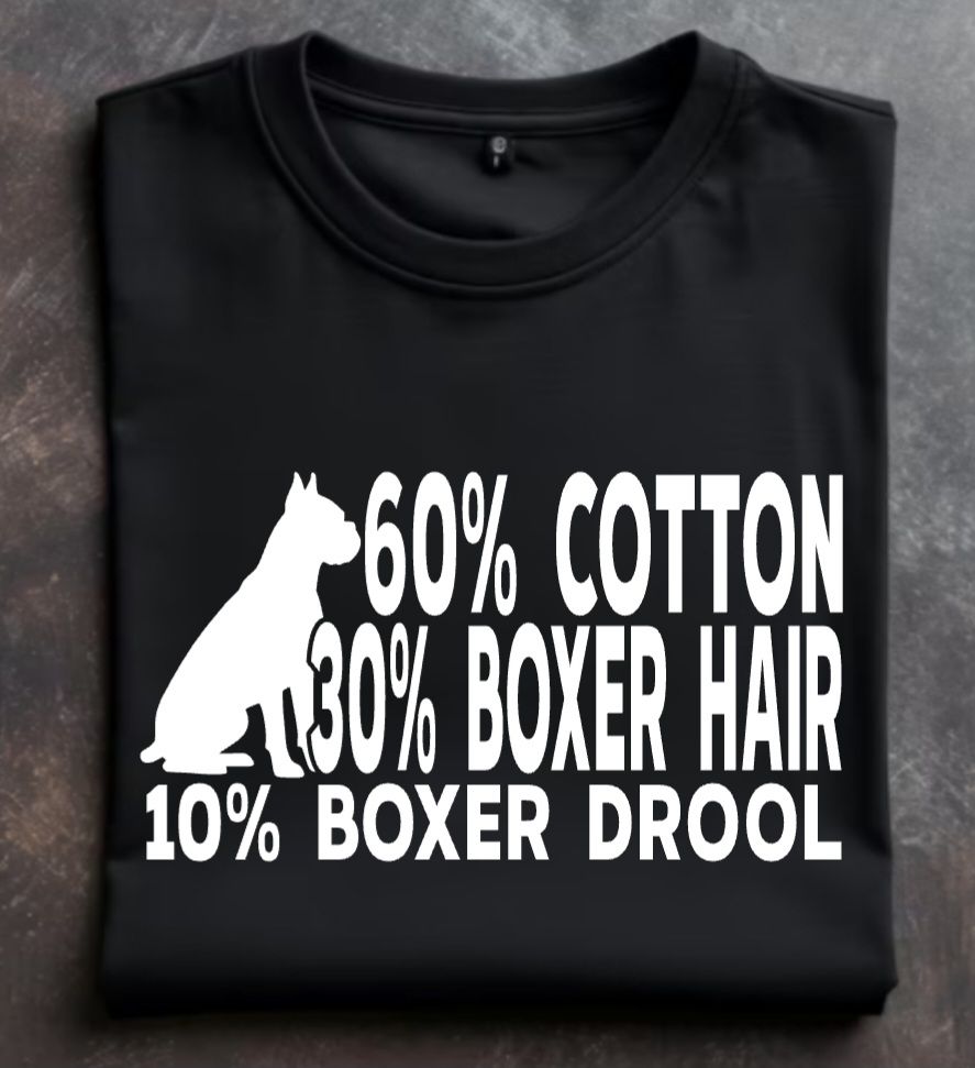 60% cotton 30% boxer hair 10% boxer drool Unisex Tshirt or Crewneck Sweatshirt with option for GLBR logo on back