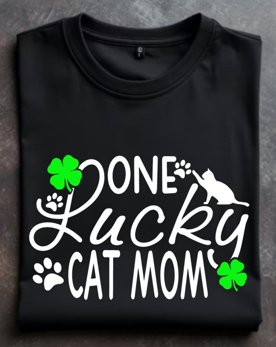 One Lucky Cat Mom Unisex Tshirt or Crewneck Sweatshirt with option for Rescues logo on back