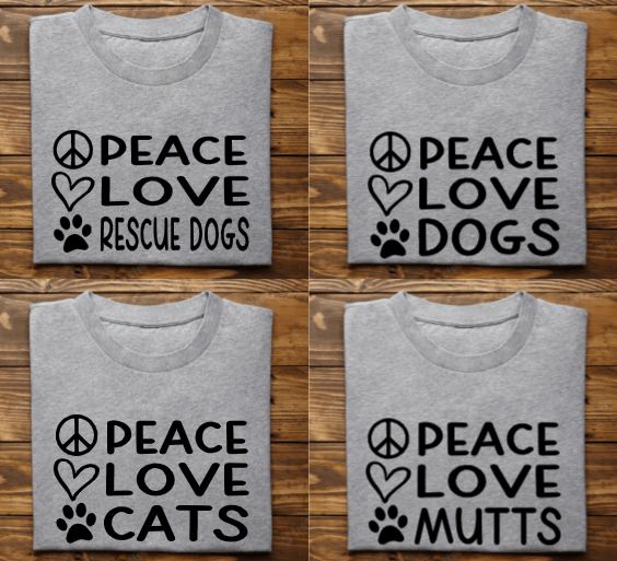 Peace Love Unisex tshirt or crewneck sweatshirt with option for Rescues Logo on back