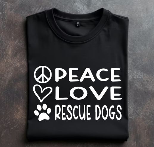 Peace Love Rescue Dogs Unisex tshirt or crewneck sweatshirt with option for rescues logo on back