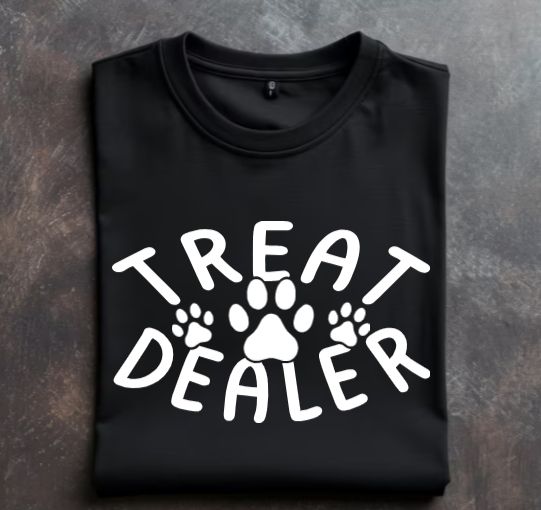 Treat Dealer Unisex tshirt or crewneck sweatshirt with option for rescues logo on back
