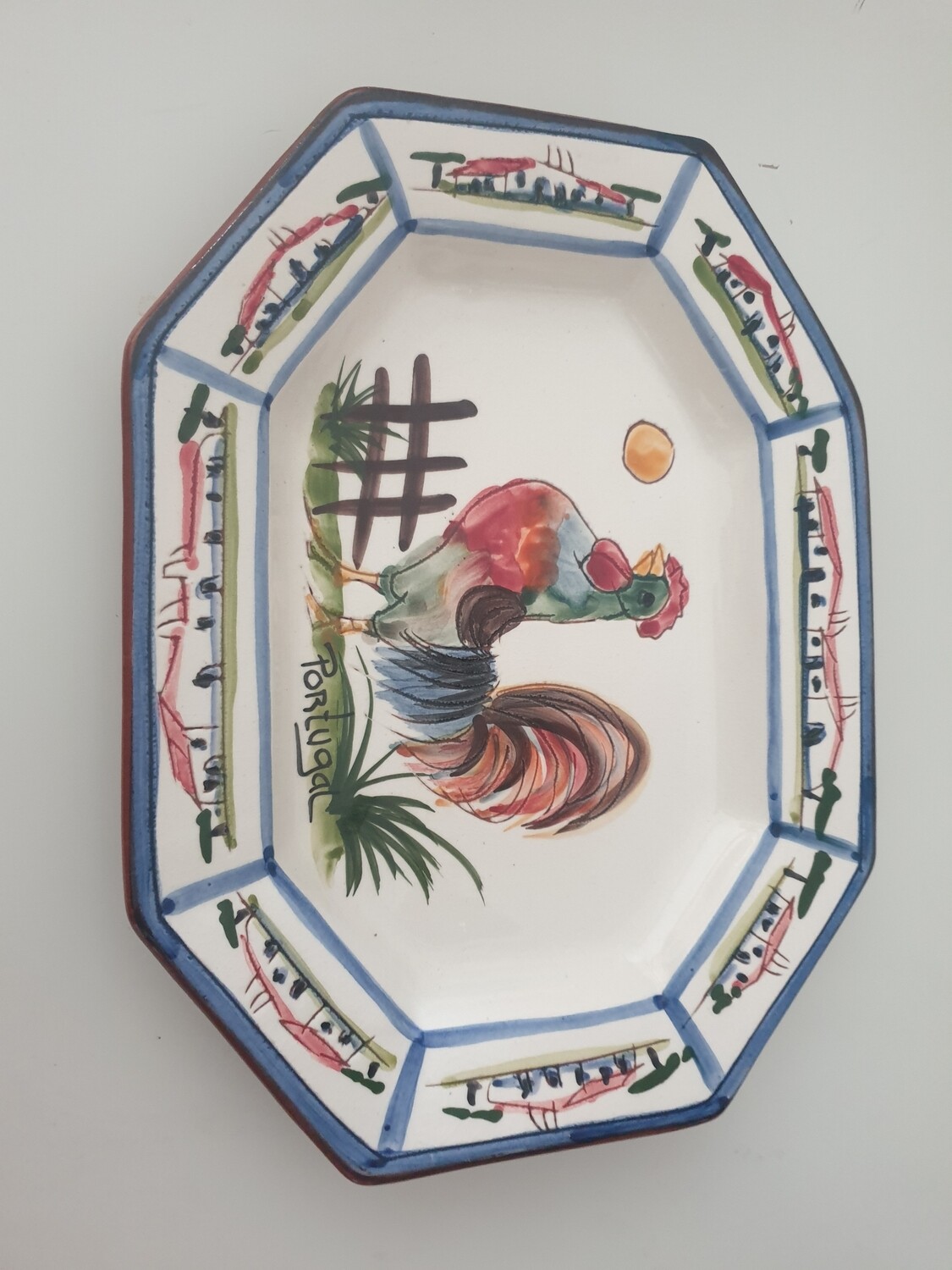 Plato de barro rústico, pintado a mano, Portugal