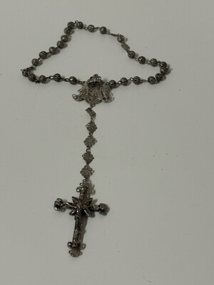 Rosario de orfebrería, plata antigua, siglo XIX