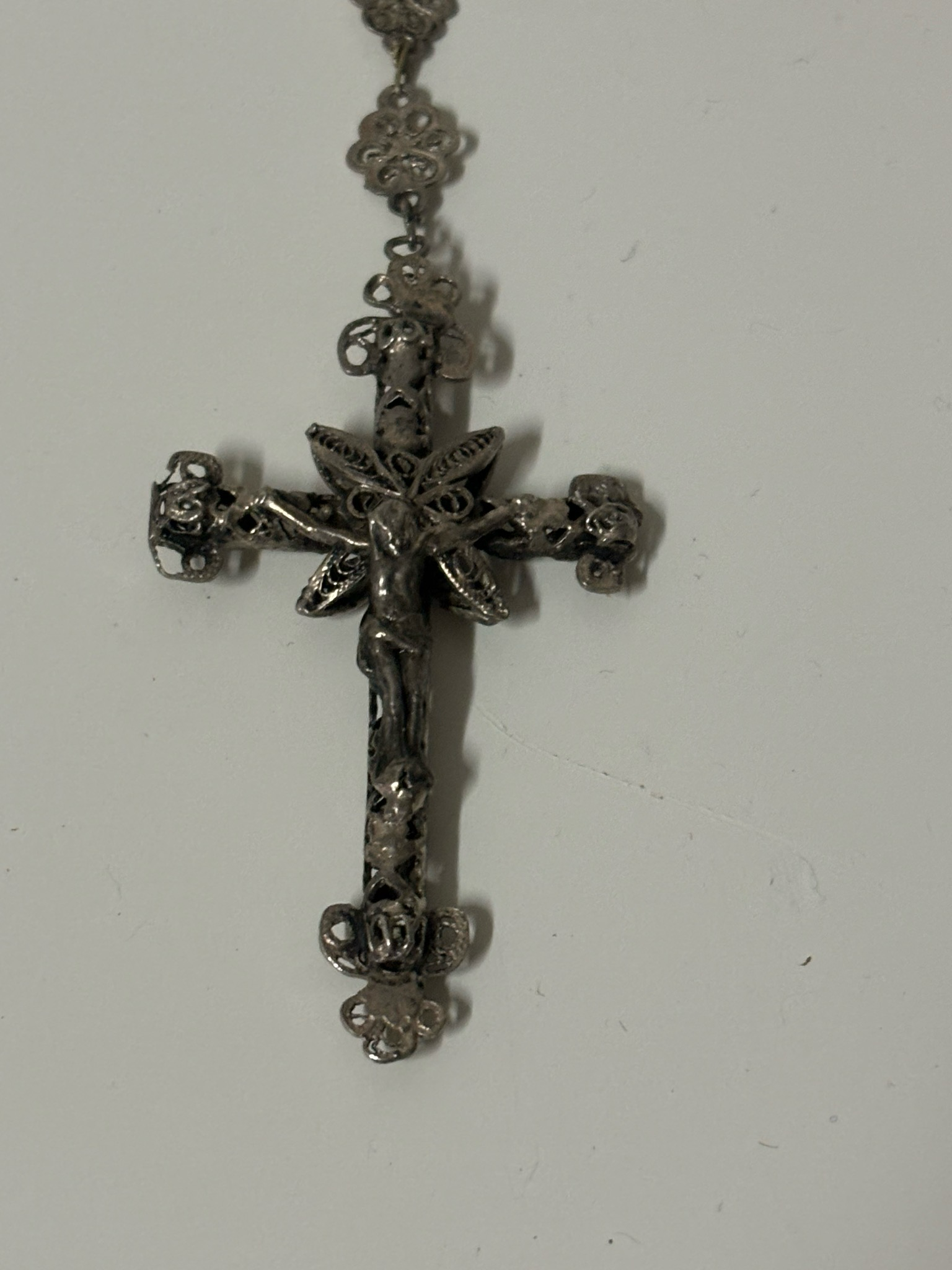 Rosario de orfebrería, plata antigua, siglo XIX