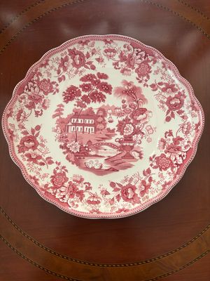 Plato llano, ondulado de colección "Empire" de San Claudio Asturias porcelana rosa