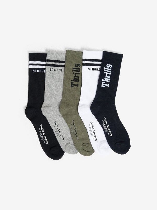 MINIMAL THRILLS 5 PACK SOCKS - BLACK/WHITE/ARMY GREEN/TOTAL ECLIPSE/ GREY