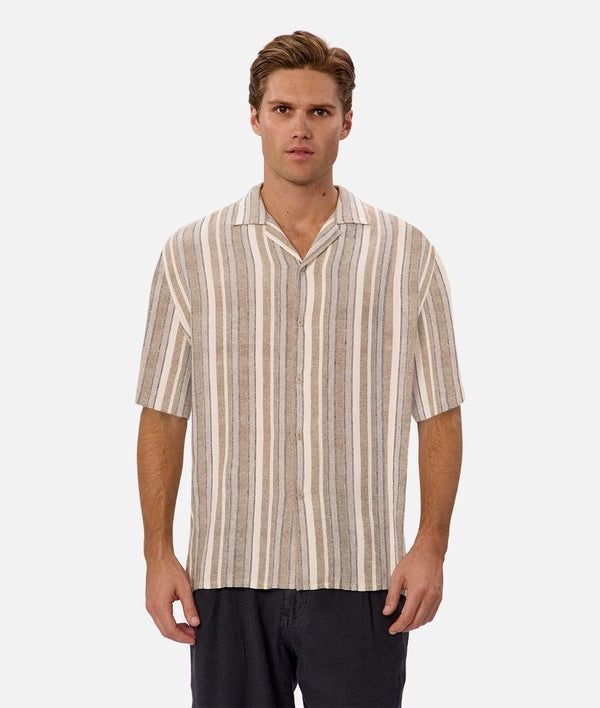 THE LIVORNO LINEN S/S SHIRT - OLIVE NAVY