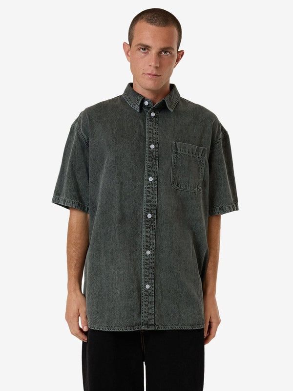 CANYON OVERSIZE SS DENIM SHIRT - DARK FOREST