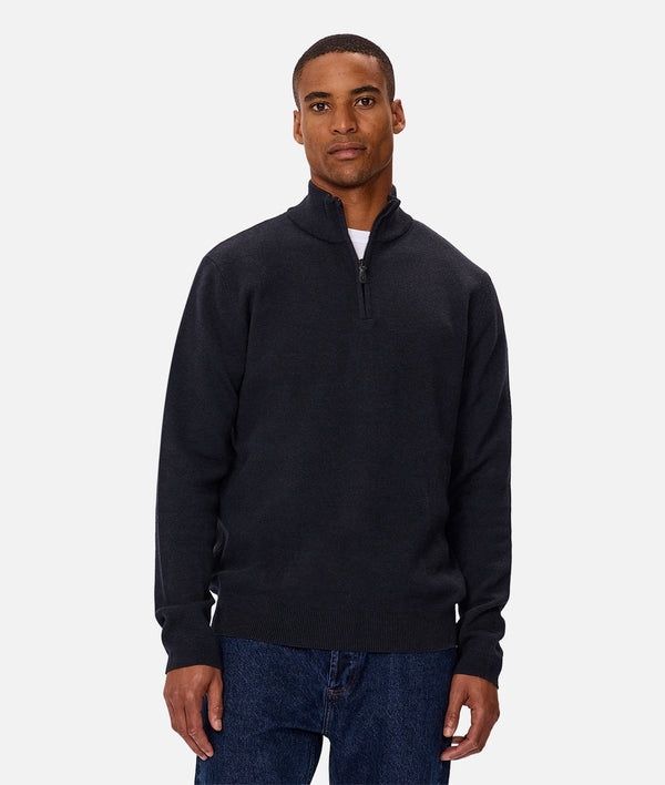 THE LAKEWOOD ZIP NECK KNIT - DARK NAVY MELANGE