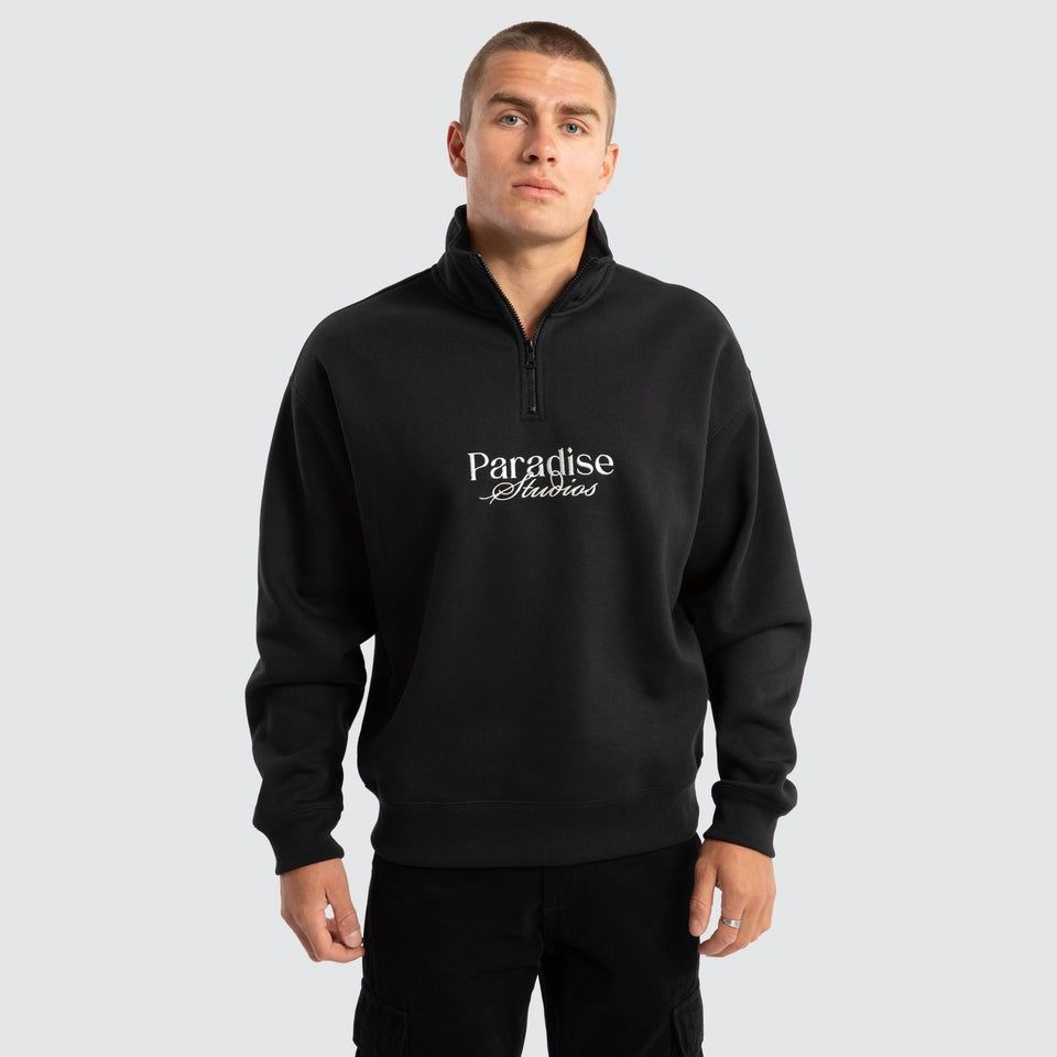 MERCH 1/4 ZIP SWEATER - ANTHRACITE BLACK