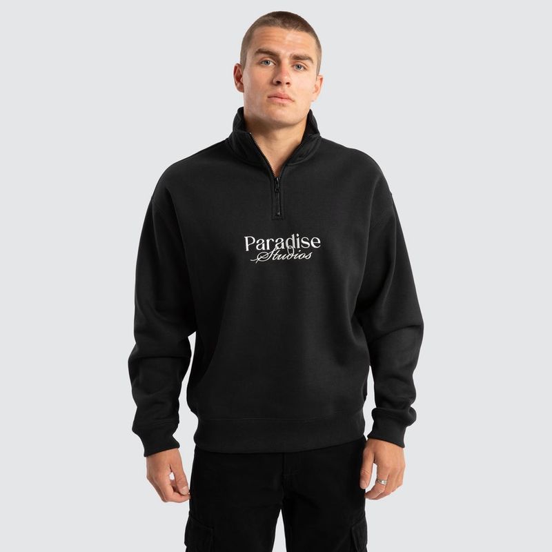 MERCH 1/4 ZIP SWEATER - ANTHRACITE BLACK