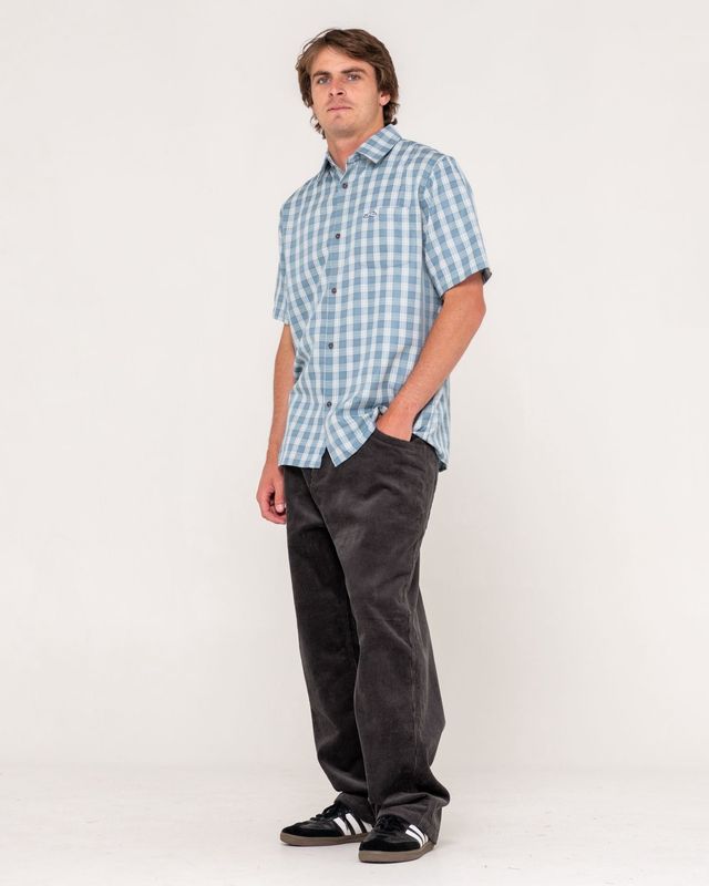 DATSUN CHECK SHORT SLEEVE SHIRT - DOLPHIN BLUE