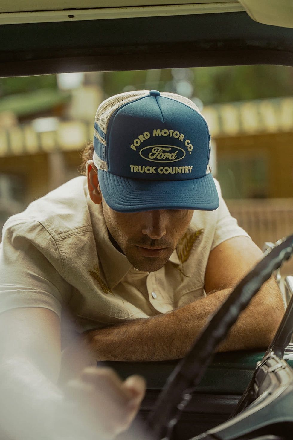 FORD BUILT TOUGH MP TRUCKER HAT - FORD BLUE/WIMBLETON WHITE