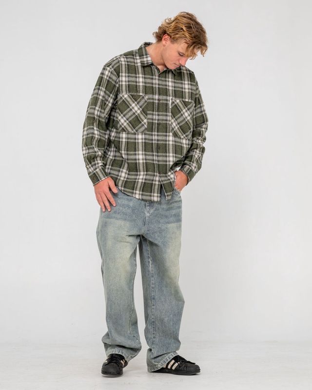 COBRA FLANNEL LONG SLEEVE SHIRT - ARMY GREEN