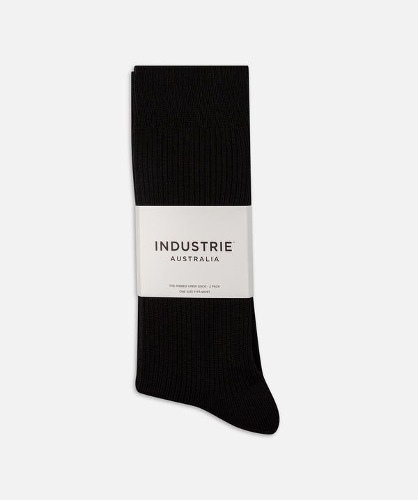 THE RIBBED CREW SOCK - BLACK