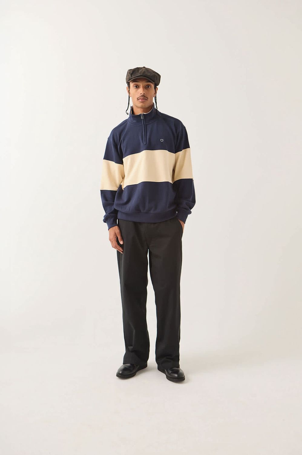 DANVILLE QUARTER ZIP FLEECE - NAVY /WHITE