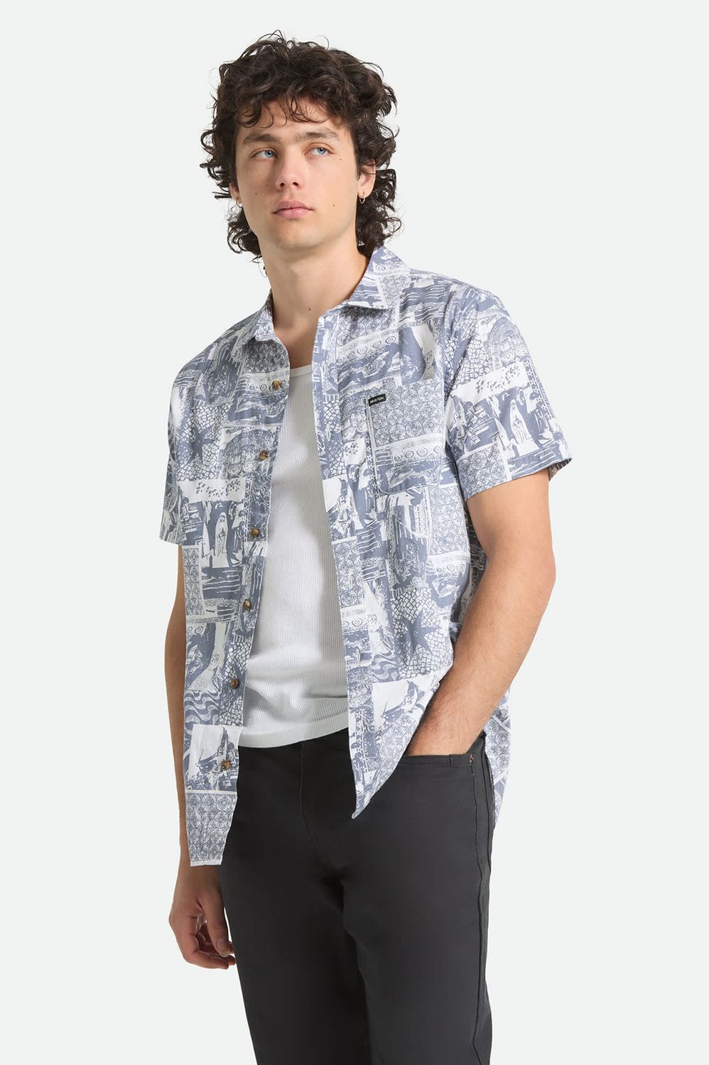 CHARTER PRINT S/S SHIRT -NAVY/WHITE COLLAGE
