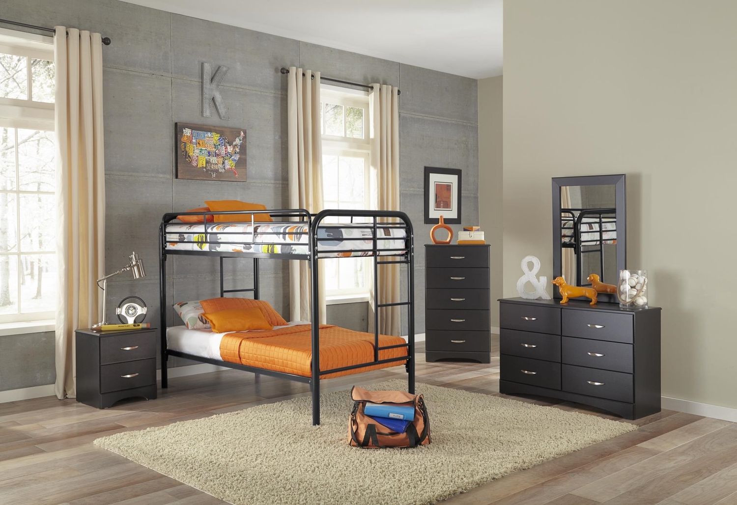 New Imported Bunkbeds, Colour: Black, Size: Twin over Twin