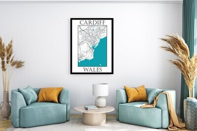 Cardiff- Wales Monochrome Map Print