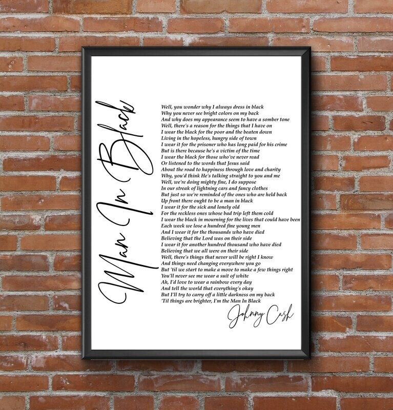 Johnny Cash - Man In Black Signature Lyric Print