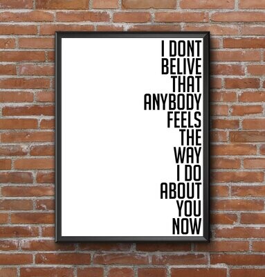 Oasis - Wonderwall -  One Word Per Line Lyric Print