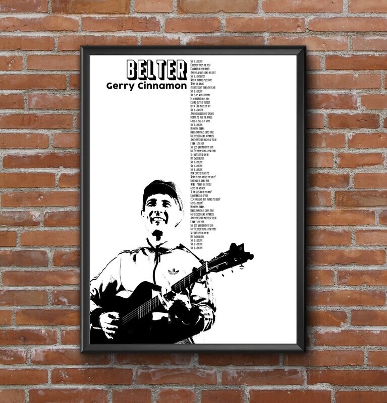 Gerry Cinnamon  - Belter Black and White Portrait Lyric Print