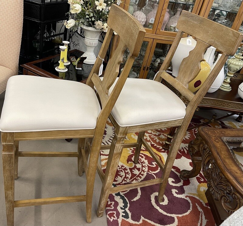 Bar Stools  off -white Fabric and washed wood