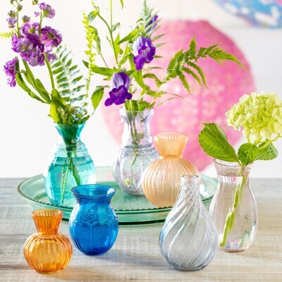 Set of 7 Glass Vases W/Tray