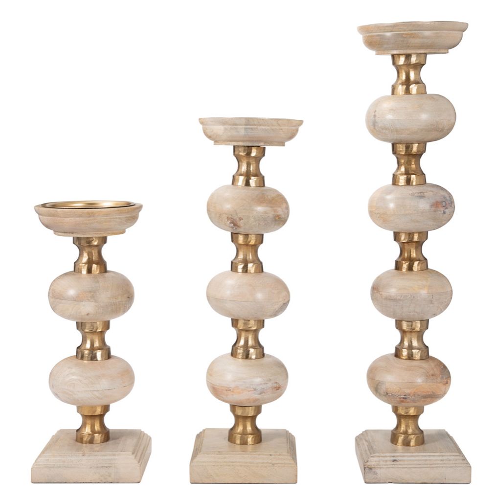 Sumpter Natural Wood Candle Sticks S/3