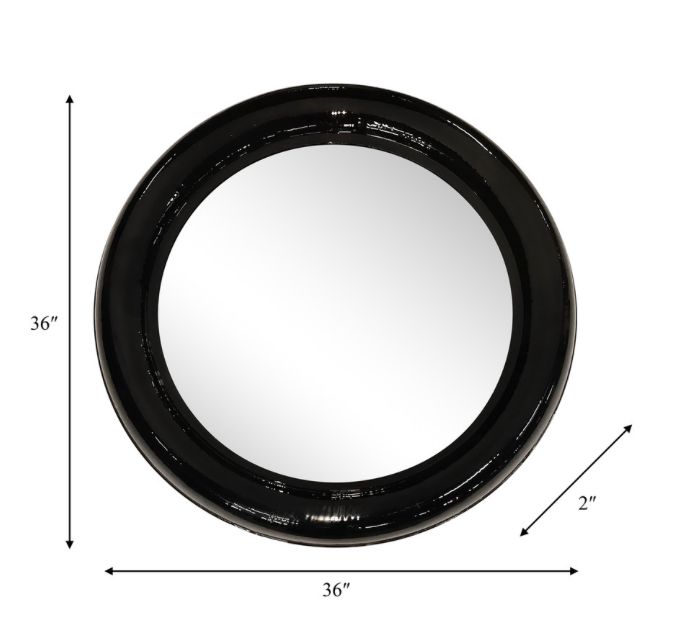 Black Metal Round Mirror 36"