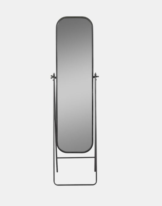 Floor Mirror On Stand, Black Metal 21x69