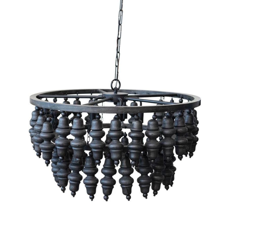 5 Light Metal/Mango Wood Bead Chandelier