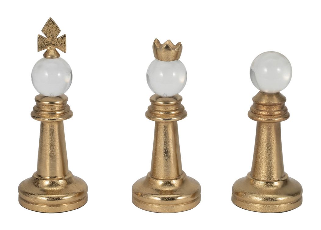 Gold Chess Pieces S/3 8&quot; 9&quot; 10&quot;
