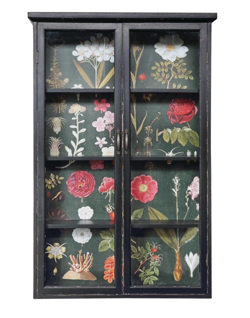 Black Wood Cabinet with Floral Papered Back