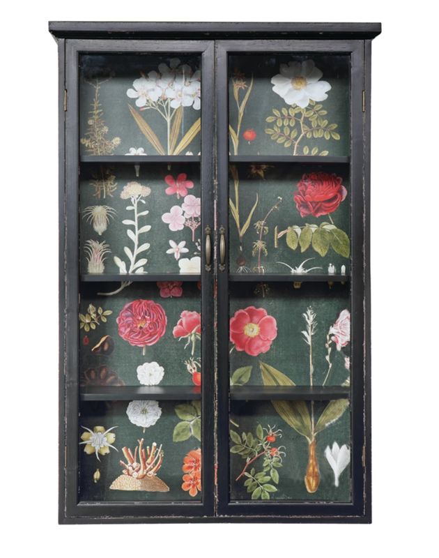 Black Wood Cabinet with Floral Papered Back