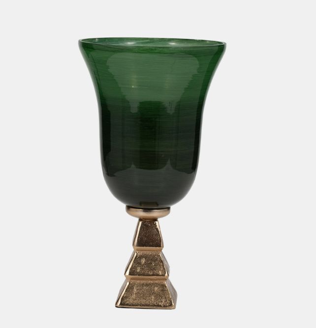 Green &amp; Gold 5th Ave Vase On Stand 15&quot;