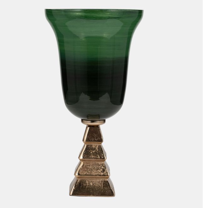 Green &amp; Gold 5th Ave Vase On Stand 19&quot;