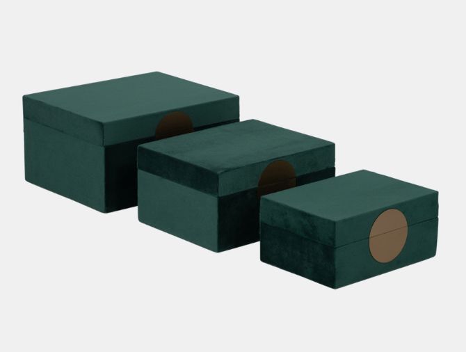 Green Velveteen Box W/ Round Medallion S/3