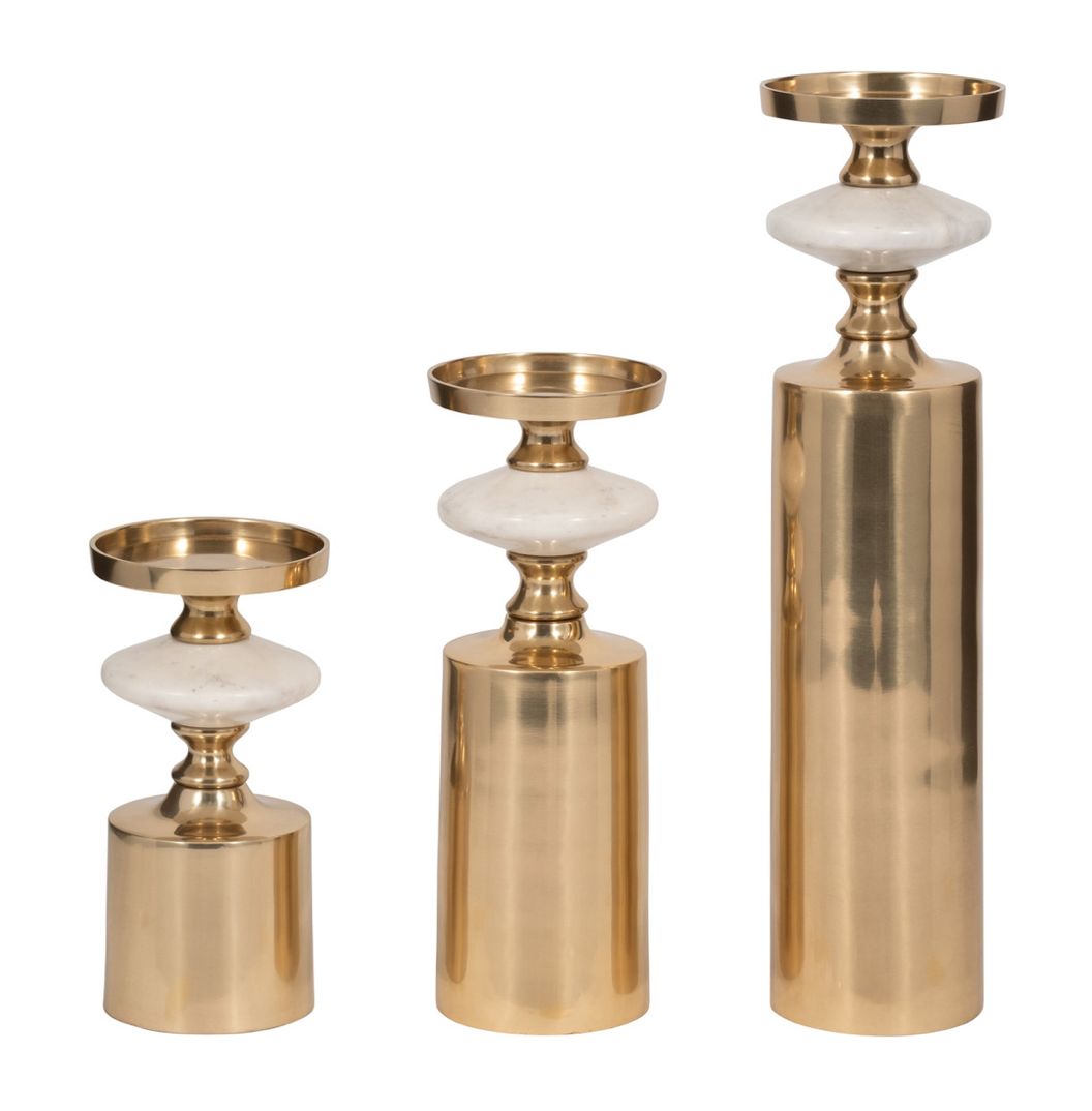 Gold W/ White Marble Candle S/3