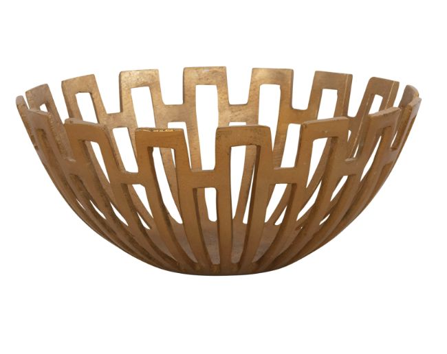 Antique Gold Finish Aluminum Art Bowl with Cut-Outs