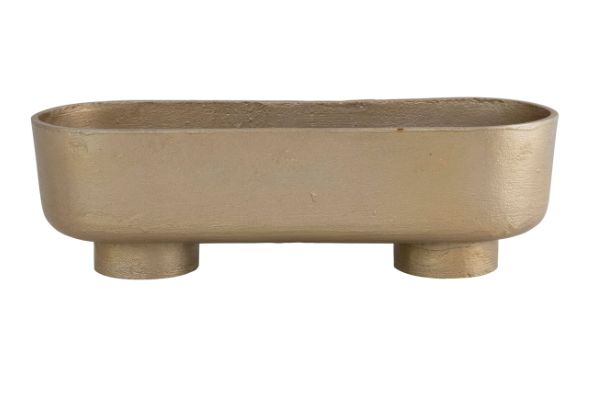 Decorative Cast Aluminum Footed Bowl, Gold Finish