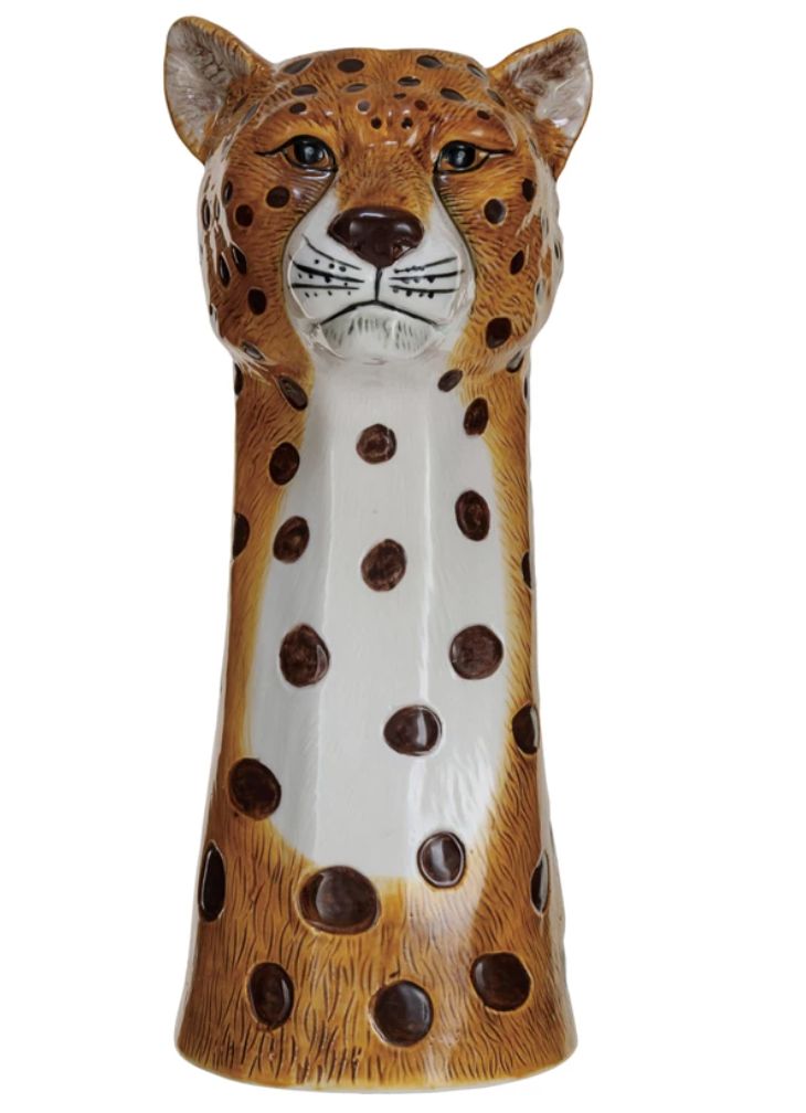 Hand- Painted Stoneware Cheetah Vase