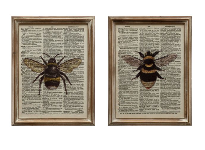Wood Framed Glass Book Print Wall Décor with Bee