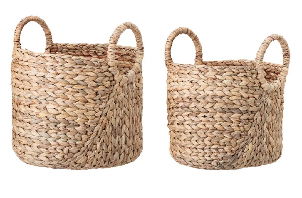 Hand-Woven Seagrass Baskets with Handles, Set of 2