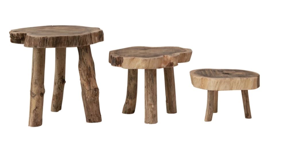 Madre De Cacao Live Edge Wood Pedestals, Set of 3