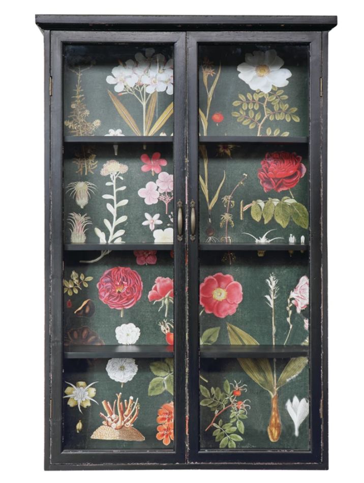 Distressed Wood Cabinet with Floral Papered Back