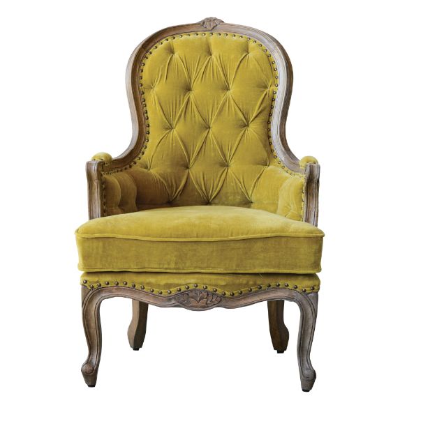 Mango Wood and Cotton Velvet Chair
