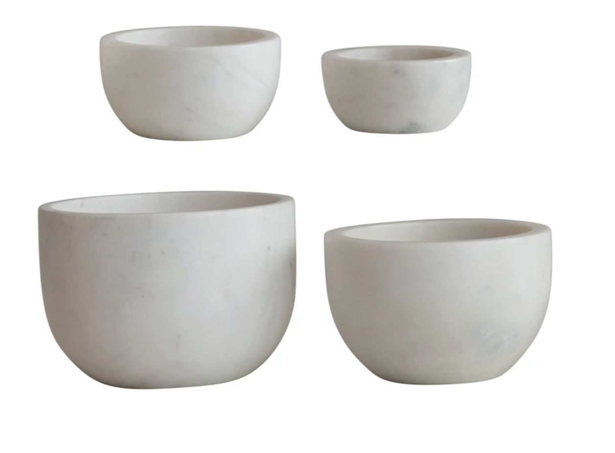 Round White Marble Bowls s/4