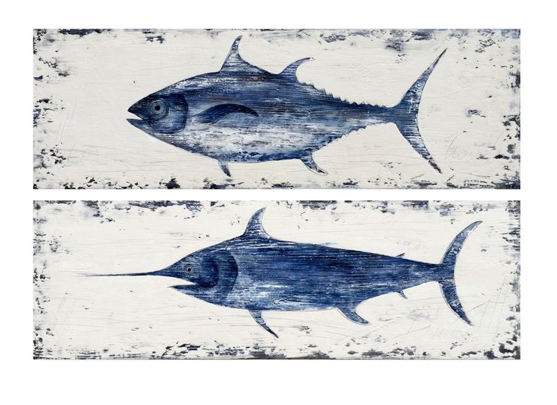 S/2 60&quot;X20&quot; Tuna/Marlin Canvas Art S/2