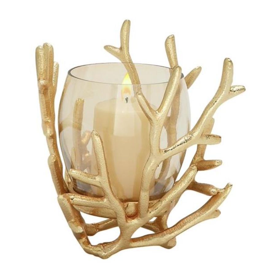 Glass/Metal Gold Candle Holders